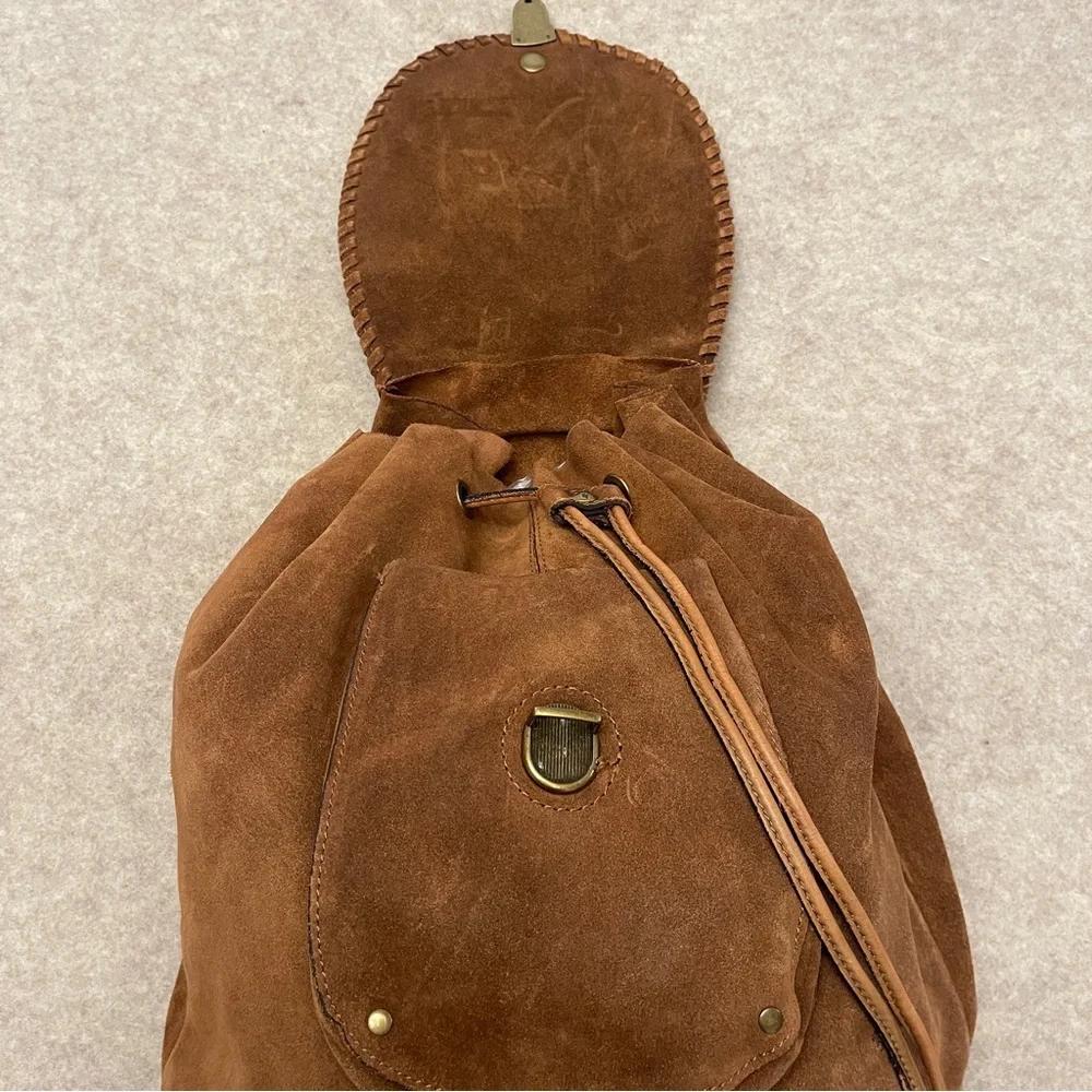 Patricia Nash Casape Brown Suede Drawstring Backpack Boho Western